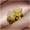 Stud Choucong Hip Hop Stud Earring Vintage Jewelry Sterling Sier Yellow Gold Fill Pave White Sapphire Cz Diamond Sparkling Women Men Otc72