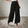 Pantaloni da donna Pantaloni eleganti da donna Palazzo Gamba larga in cotone e lino Elastico in vita con coulisse Pantaloni culottes larghi tinta unita