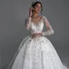 2024 Vestido de novia de princesa clásico Apliques con cuello redondo Rebordear Manga larga Vestidos de fiesta nupciales Lentejuelas Princesa Vestidos de novia Vestido de Noivas