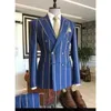 Abiti da uomo Blazer Nuovo arrivo Abiti da uomo a righe larghe Risvolto con visiera Custom Made Slim Fit Smoking Masculino Blazer Prom Abbigliamento quotidiano 2 pezzi Giacca + pantaloni