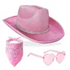 Basker vuxen glitter cowboy hatt solglasögon halsduk tema party kostym scen rekvisit outfit