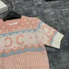 Womens Jacquard Knit Knitwear Jumper Hoodie Designer Knit Sweater Summer Short Sleeve Knitted Tops