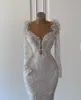 Abiti da sposa a sirena con perle di lusso Abiti da sposa con perline in pizzo Scollo a V manica lunga Abito da sposa taglie forti su misura