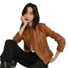 Damen Leder Frühjahr Echte Kleidung Schaffell Slim Fit Vielseitige Motorrad Jacken Mantel Trendy