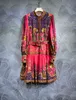 Casual jurken Luxe designerontwerpen 2024 nieuwe jurken met opstaande hals, bedrukte lange mouwen voor de lente, wijde rokjurk, bedrukte patchworkjurk