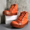 Męskie skórzane buty ręcznie robione buty motocyklowe Retro Lace Up Waterproof Buty P25D50