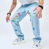 Herren Jeans Endless Letters Stickerei Retro Casual American Loose Pants High Street Wide Leg