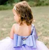 Kız Elbiseler Glitter Mor Tül Kabarık Çiçek Elbise Düğün Boncuklu Bir Omuz Yay Sevimli Bebek Cemaat Vaftiz Partisi