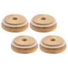 Dinnerware Bamboo Wood Mason Bottle Airtight Covers Jar Lids With Straw Hole Reusable Lid For Regular Mouth