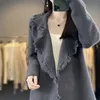 여자 100% 메리노 울 스웨터 의류 술 타셀 코트 정장 칼라 가디건 가을 겨울 소형 향수 코트 탑 패션 재킷 240124