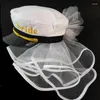 Berets Captain's Yacht Sailors Hat With Bride Veil Justerbar Sea Cap Navy Costume Accessory for Bridal Party Supplies