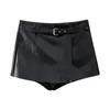 Shorts femininos meninas cintura alta pu saias com cinto legal senhora 2024 primavera moda couro falso preto magro calças curtas