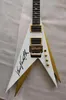 Rare double V Kiss Vinnie Vincent Pearl White Gold Flying V Guitare électrique Floyd Rose Tremolo Tremolo, Écrou de verrouillage, quincaillerie d'or 2589