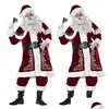 Weihnachtsdekorationen 9 Stück Veet Deluxe Weihnachtsmann Vater Cosplay Anzug Kostüm Adt Fancy Dress Fl Set Sets Drop Lieferung Dhhyv