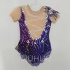 liuhuo Customize Colors Rhythmic Gymnastics Leotards 여자 여자 보라색 경쟁 예술 체조 공연웨어 크리스탈 스판덱스 품질