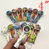 4.0 "Tryck på silikonrökande rör Metall lock Pot Bowl Tobacco Cigaretthållare Portable Spoon Hand Pipes Tools Rök Tillbehör HIOFFABS BONG BONG