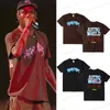 Heren T-shirts 21ss t-shirt mannen vintage hiphop katoen streetwear Oversized tee tops cactus jack bliksem Bruin T240126