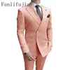 Fanlifujia Store Casual Sky Blue Men Suits Double Breed Lapel Gold Button Groom Wedding Tuxedos Costume Homme 240123