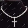 Hänge halsband män kvinnor hip hop cross halsband med 4 mm zirkon tenniskedja isad ut bling hiphop smycken mode gåva95