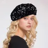 بيرتس الترتر نساء أزياء متلألئة متلألئة قبعة قبعة القبعة الرجعية البسيطة الصلبة أنيقة سيدة الخريف قبعات الجزارات