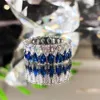 Trouwringen 2024 Trend Bands Voor Vrouwen Blauw/Groen/Roze Teardrop CZ Hoge Kwaliteit Zilver Kleur Statement Sieraden