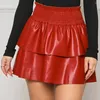 Skirts Women Sexy Solid Color Pu Leather Pleated Mini Women's Faux Skirt High Waist Causal Streetwear