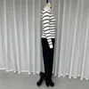 Wefads Women Two Piece Set Winter Office Casual Striped Printed Crew Long Sleeve Slim tröja Top Loose With Pockets Pants Set 240122