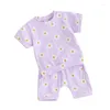 Kläderuppsättningar Småbarn Baby Girl kläder Spädbarn Summer Set Cute Flower Print Outfit Kort ärm T-shirt Top Elastic Suit