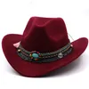 Wool Women's Men's Western Cowboy Hat For Gentleman Lady Jazz Cowgirl With Leather Cloche Church Sombrero Caps 240124