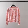 Créateur de mode femmes impression pull rose vêtements haut cardigan décontracté col rond tricot manteau à manches longues tricots