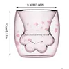 Muggar Cherry Powder Hushåll Transparent Insation Glass Water Cup Cat Claw Creative Double Layer kaffemjölk 220423 Drop Delivery Ho DHFMA