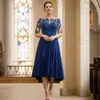 Royal Blue T Length Mother of the Bride Gowns Half Sleeves Mother's Dress for Marriage Bride Lace Beaded Sequined Gowns for African Groom Black Women MD017