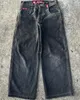 Streetwear JNCO Jeans Y2k Hip Hop dessin animé imprimé graphique Vintage Baggy pantalon noir hommes femmes taille haute pantalon large 240125