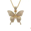 Pendant Necklaces Insect Butterfly Hip Hop Iced Out Cubic Zirconia Necklace Women Men Fashion Jewelry With 24 Inch Rope Link Chains D Dhndl