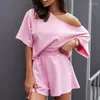 Party Dresses Women Off Shoulder Top Elastic midjeshorts Set Loose Streetwear Summer Solid Lady Pullover och Two Piece Suit