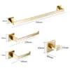 Set hardware oro spazzolato Mensola da bagno Porta asciugamani Porta accappatoio Porta rotolo di carta igienica Set di accessori da bagno neri 4 pezzi 240123