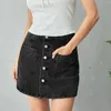 Jupes Puloru Mini Denim Skorts pour femmes Vintage taille haute boutonné Jean avec poche avant bas de rue décontracté