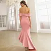 Casual klänningar kvinnor elegant rosa stropplös av axel ihålig kväll sjöjungfru maxi klänning sexig prom formell festklänning vestidos