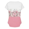 Blusas de mujer Top de verano Estampado de flores Colorblock Camiseta con cuello en V para mujer Suave transpirable con decoración de botones Manga corta Cómodo