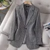 Costumes pour femmes Veste à carreaux Tweed sur robe à carreaux Vêtements Blazer Femme Mélange de laine Manteaux minces pour femmes Long Colorblock Vêtements d'extérieur Jeune