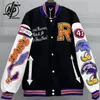 Heavy Industry Embroidery Baseball Jacket Men Cartoon Pattern HipHop Y2K Loose Coat Couple Spring Causal Street Varsity Jackets 240124