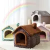 Mats Cama de gato de inverno macio Casa profunda Cão Cat Cat House Removível Casada fechada Cama de animais de estimação para gatos Kittens Puppy Cama Gato Suprimentos