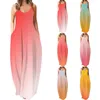 Casual Kleider Frauen Farbverlauf Gedruckt Lange Sommerkleid Urlaub Strand Party Spaghetti Strap Weibliche Dünne Maxi Kleid Mit Tasche Robe Femme