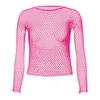 Men's Seethrough Fishnet Tops Sheer Sexy Long Sleeve Shirts High Stretch Mesh Nightclub Club Dance Performance Tshirts 240118