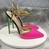 Sandaler Rose Pink Women Pointy Toe Backless High Heel Shoes Summer Ankle Strap Sexig stilettopumpar 8cm 10 cm 12 cm