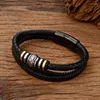 Link pulseiras estilo étnico jóias pulseira de aço inoxidável multi-camada trançada corda de couro titânio fivela magnética