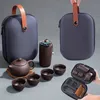 1 conjunto de chá portátil para viagem, conjunto de chá para viagem ao ar livre, cerâmica esmaltada vermelha escura, 1 pote, 4 xícaras, bule de chá de argila chinesa 240119