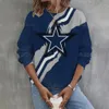 Star Print O-Ausschnitt Casual Sweatshirt Damen Hoodies Langarm Game Day American Football Grafik Sweatshirts Übergroße Tops 240125