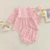 Kledingsets Geboren babymeisjes Casual 2-delige kledingset Zomer T-shirt met lange mouwen Elastisch Ruche Shorts Mooi Voor 18-24 maanden