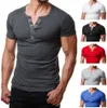 Henley T Shirt Erkekler Havalandırma Yaz Moda V Boyun Kısa Kollu Tee Homme Sıradan İnce Fit Metal Düğmesi Tasarımı Erkek Tişörtler XXL